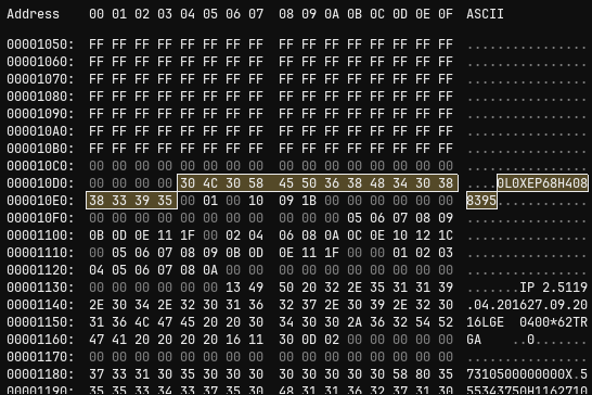 hex editor showing the vin in the eeprom dump